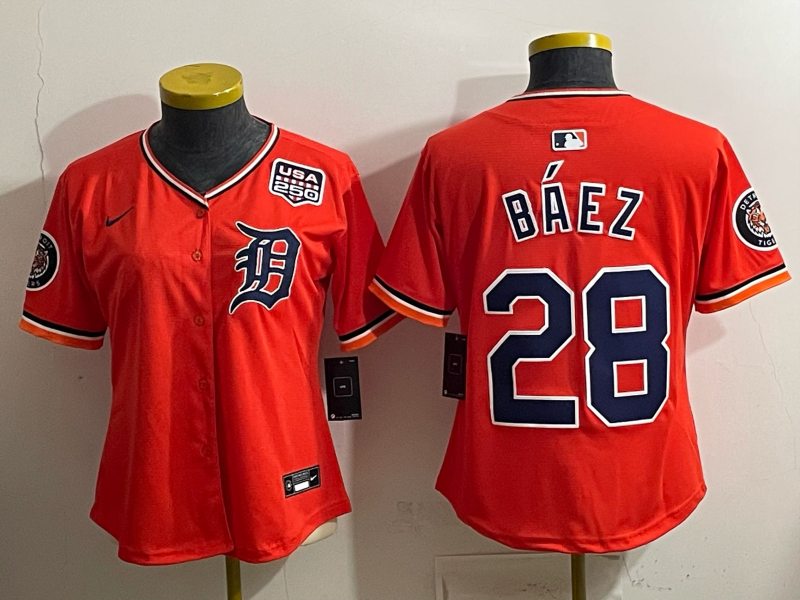 women Detroit Tigers #28 Baez orange Nike 2026 MLB Jersey 0404001->women mlb jersey->Women Jersey